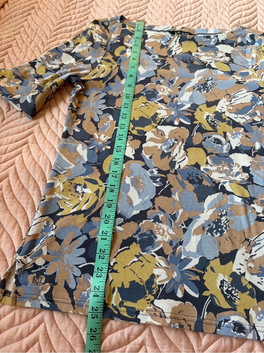 Lauren Ralph Lauren Floral Cotton Stretch Top Women’s L Blue Yellow Short Sleeve - Picture 10 of 10